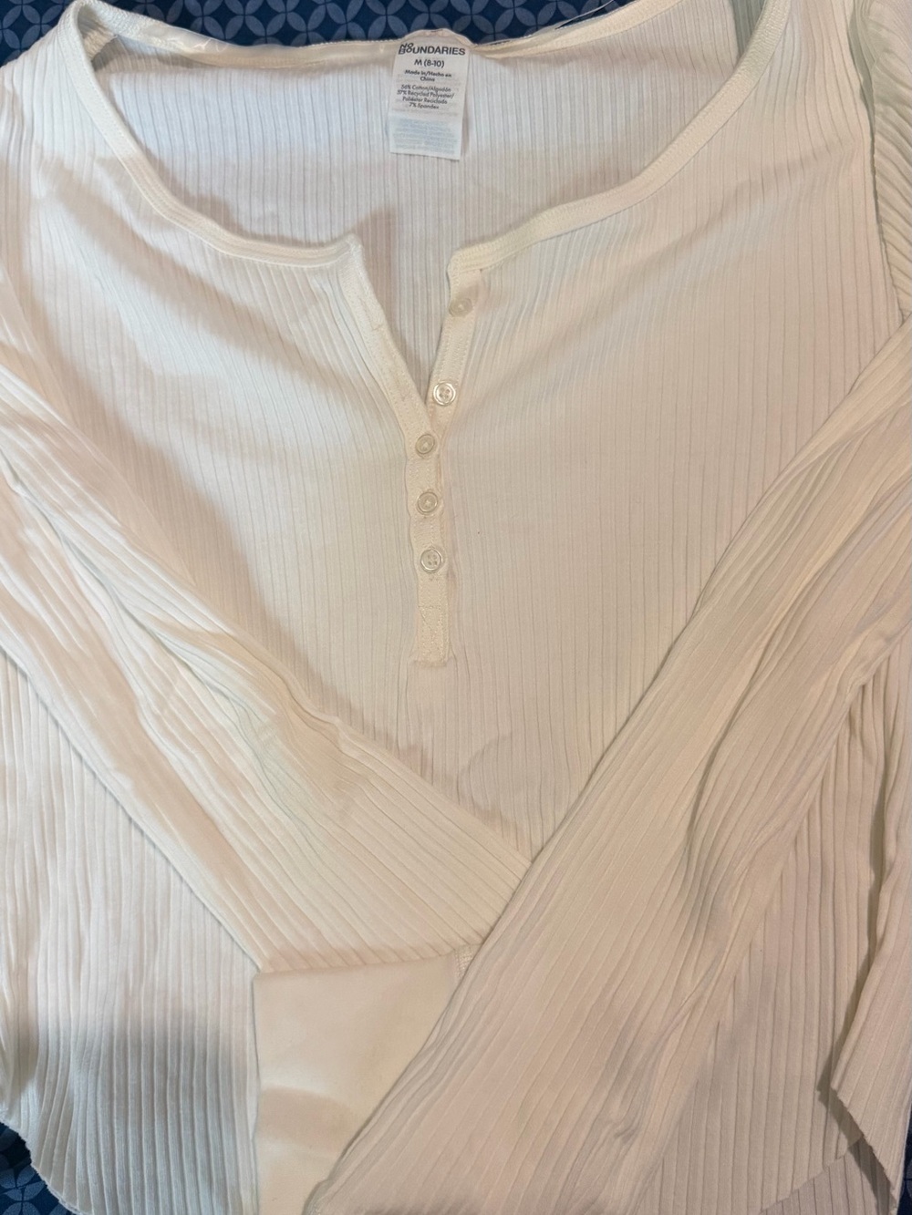No Boundaries White Ribbed Henley Long Sleeve Top